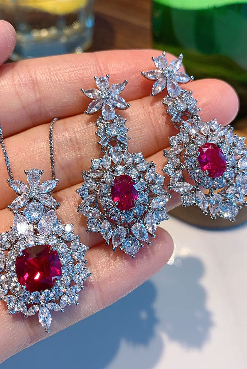 Alluring Ruby Necklace & Earrings Set MSE033107