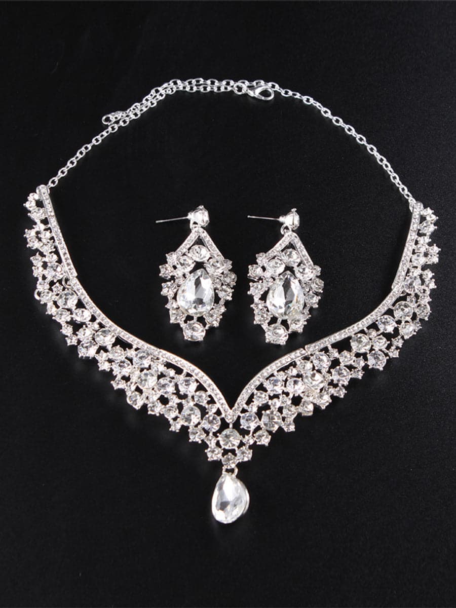 Missord Inlay Pear Cut Stone Cutout Necklace Earring Set MRL1025 MISS ORD