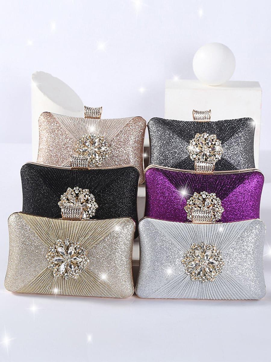 Fold Inlay Stone Square Evening Clutch Bag Shoulder MNBF011 - MISS ORD