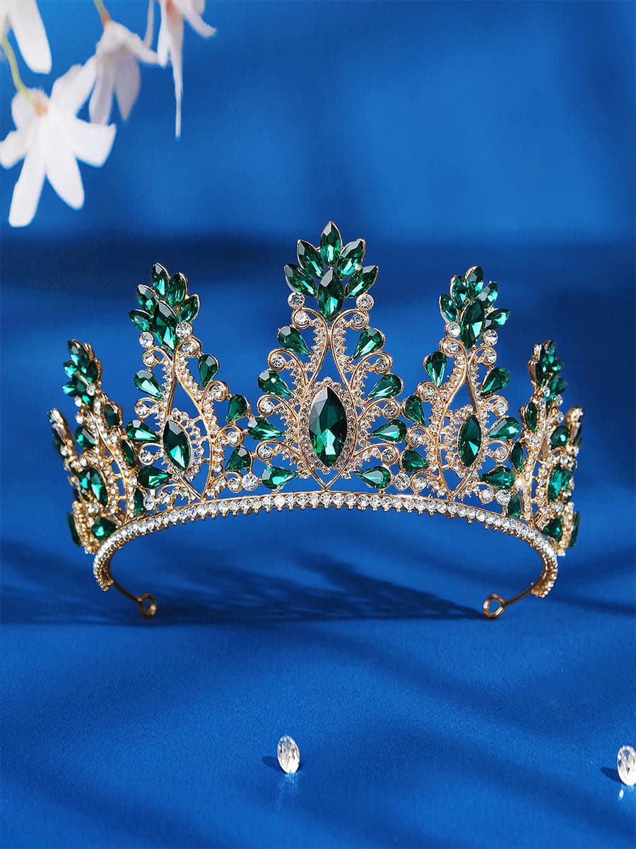 Inlay Pear Cut Stone Crystal Bride Stage Crown Headpiece  MHG0016 MISS ORD
