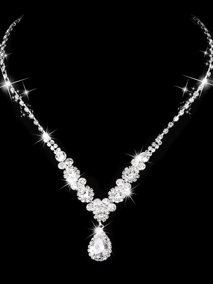 Missord Shiny Pear Cut Stone Necklace Earring Set MRL1022 MISS ORD