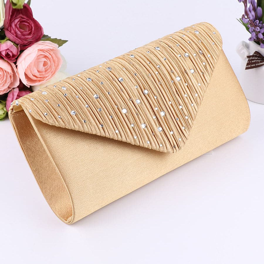 Ruched Inlay Rhinestone Flip Cover Party Clutch Bags MNBF052