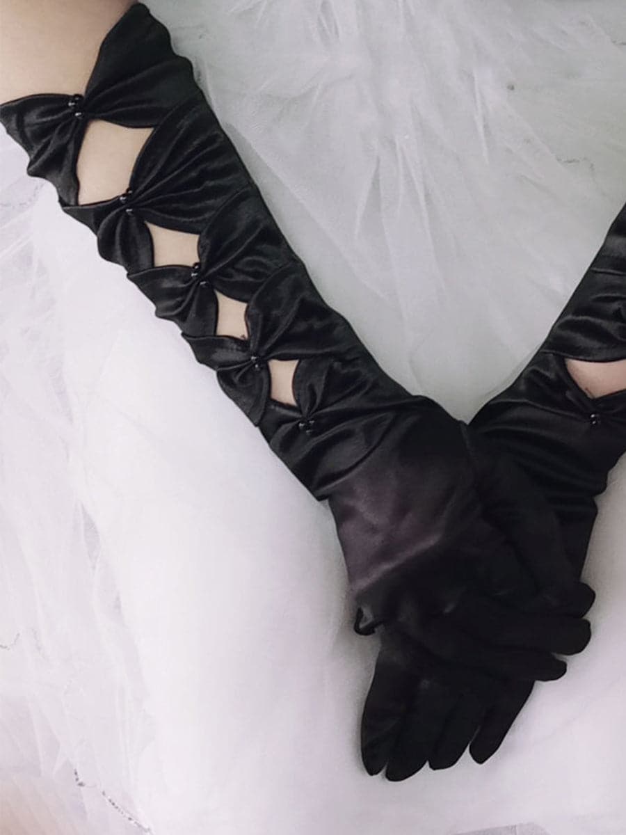 Bow Satin Wedding Dress Gloves Black MST0107 MISS ORD