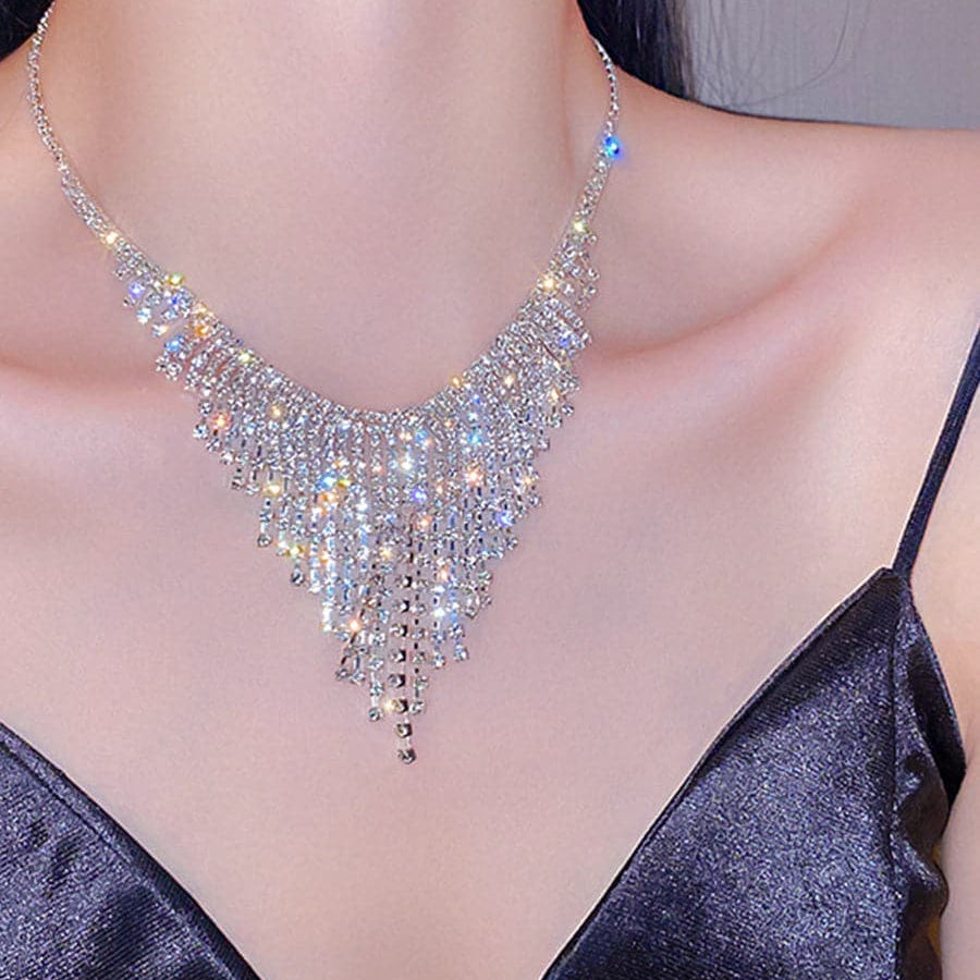 Inlay Stone Tassel Necklace MSE101007 MISS ORD
