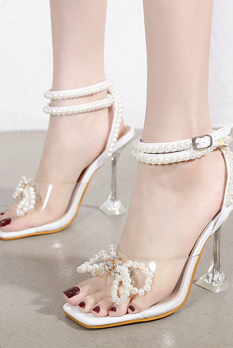 Bow-Knot Inlay Pearl Wine Glass High Heel Sandals MHE1033