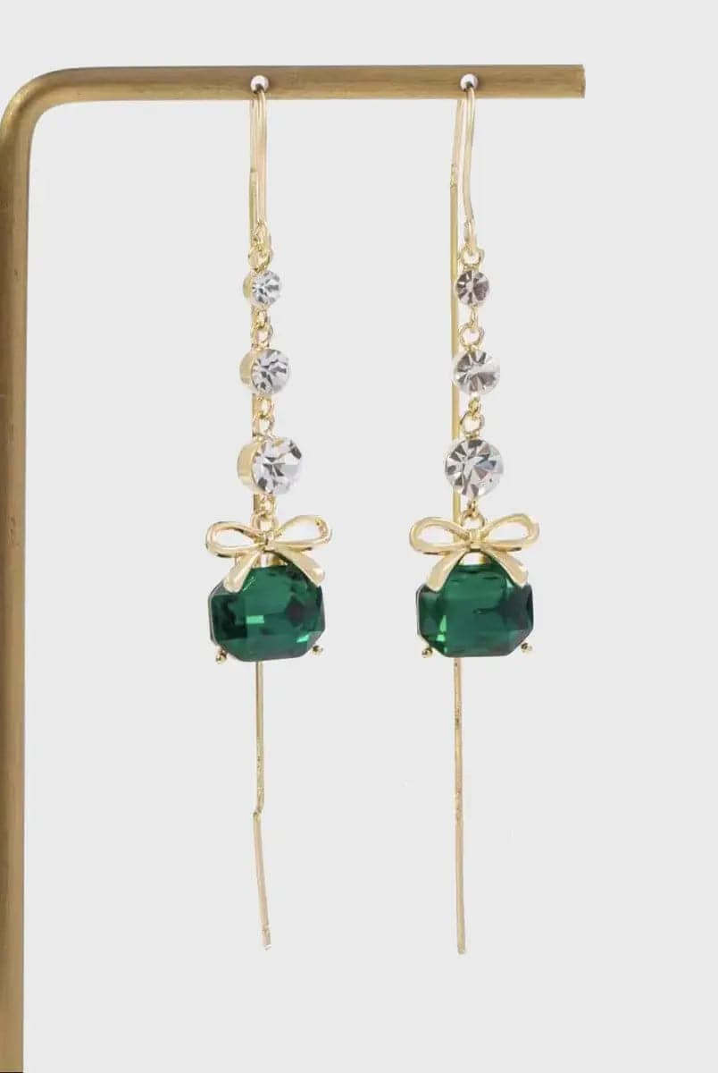 Bow Green Zircon Wire Earrings MSE101038