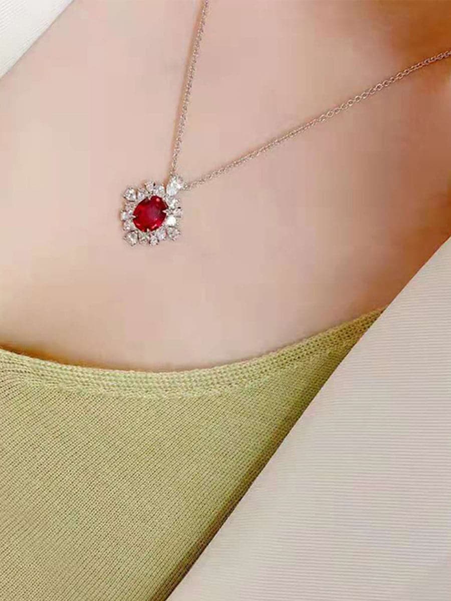 Missord Halo Pear Cut Ruby S925 Silver Pendant Necklace MRL1014 MISS ORD