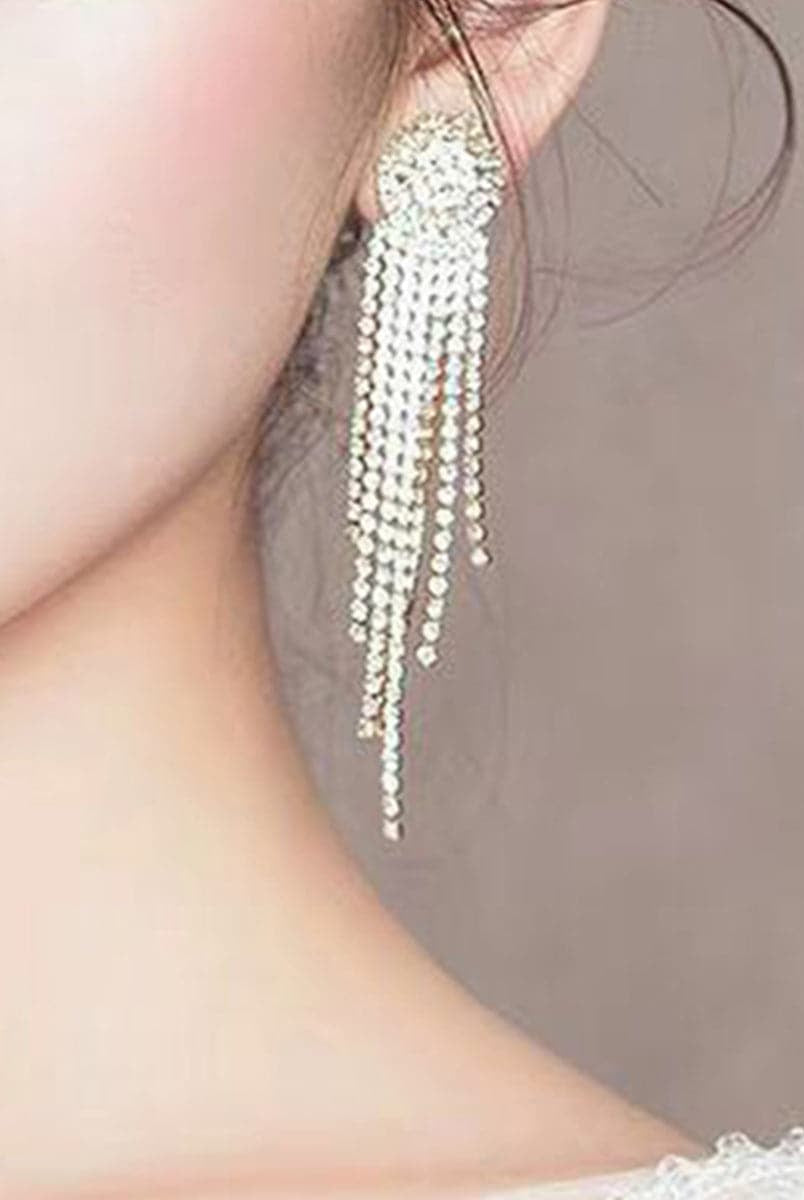 Missord Metal Inlay Rhinestone Tassel Earrings MSE101074