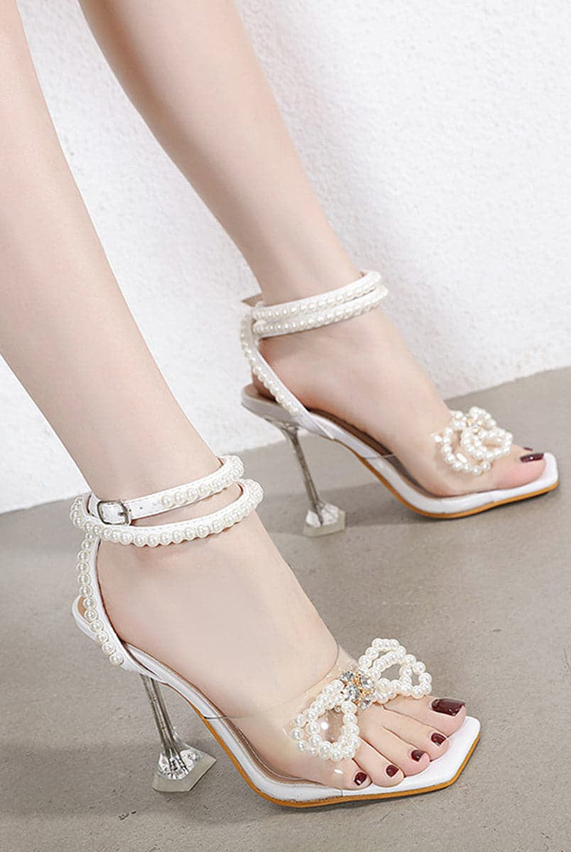Bow-Knot Inlay Pearl Wine Glass High Heel Sandals MHE1033