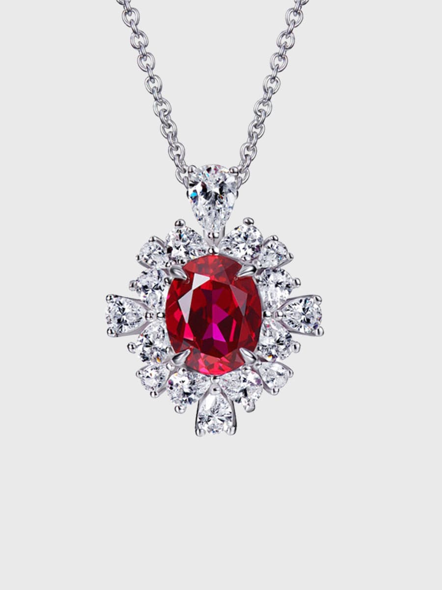 Missord Halo Pear Cut Ruby S925 Silver Pendant Necklace MRL1014 MISS ORD