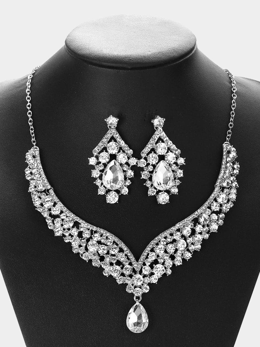 Missord Inlay Pear Cut Stone Cutout Necklace Earring Set MRL1025 MISS ORD