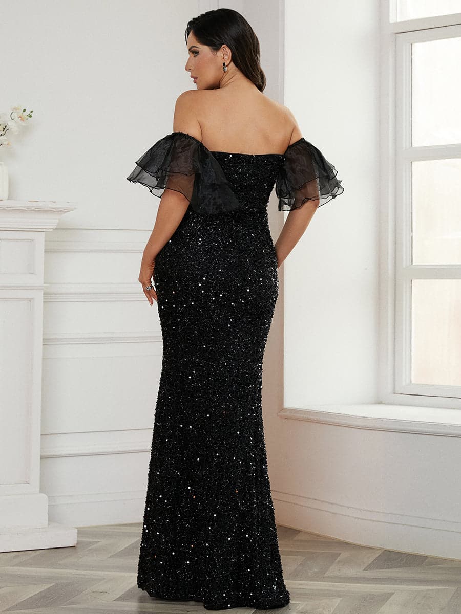 Off Shoulder Black Sequin Prom Dress WY69 MISS ORD