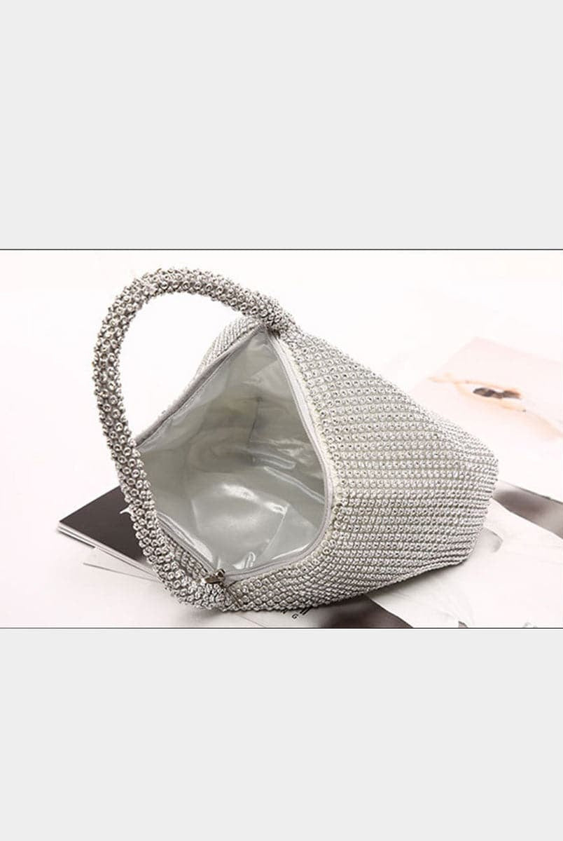Inlay Stone Banquet Party Purse Clutch Bag Silver MNBF064