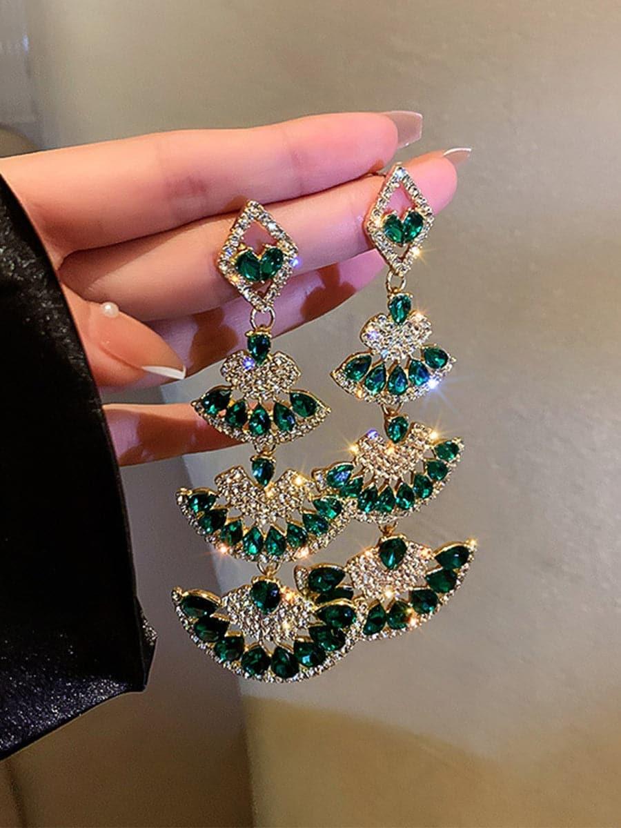 925 Silver Pin Stone Fan Earrings MSE100704 - MISS ORD