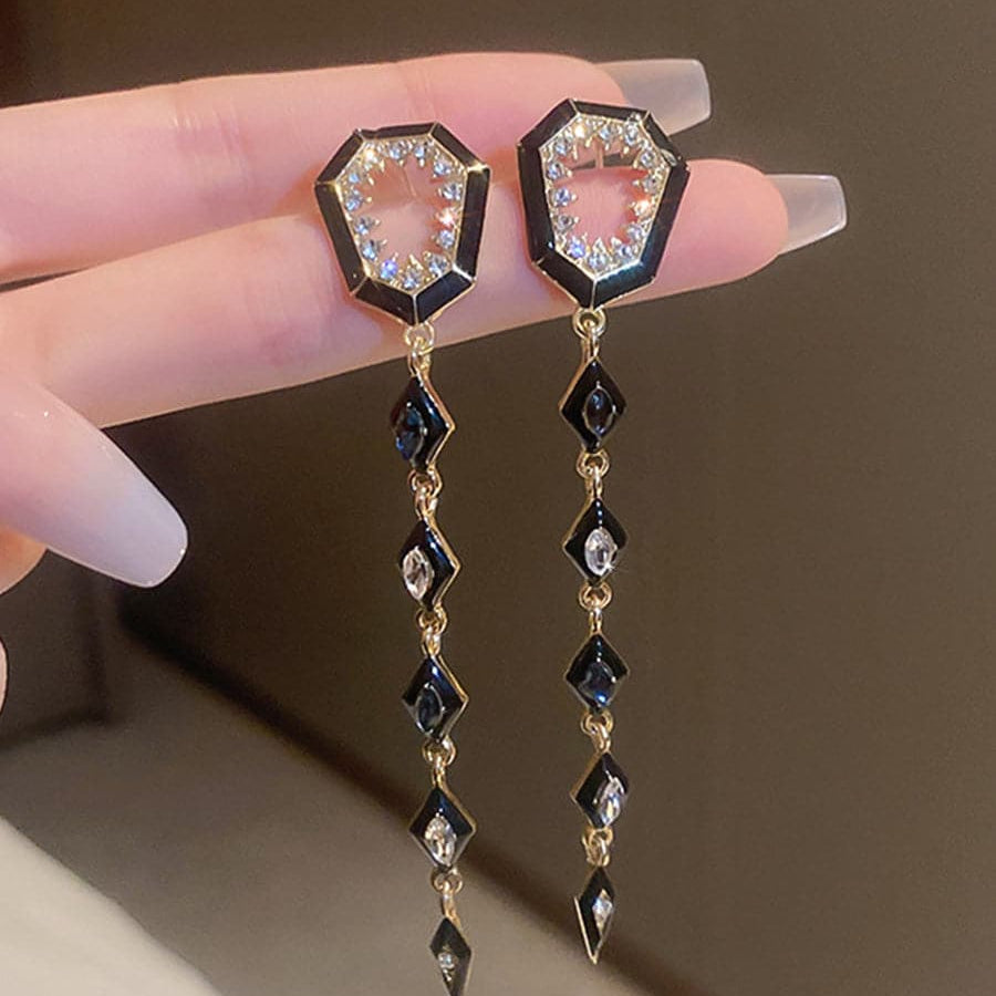 Inlay Stone Rhombus Tassel Earrings MSE101012