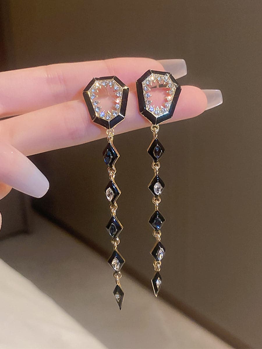 Inlay Stone Rhombus Tassel Earrings MSE101012