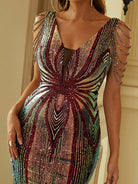 V Neck Elegant Multicolor Maxi Sequin Prom Dress M02092 MISS ORD