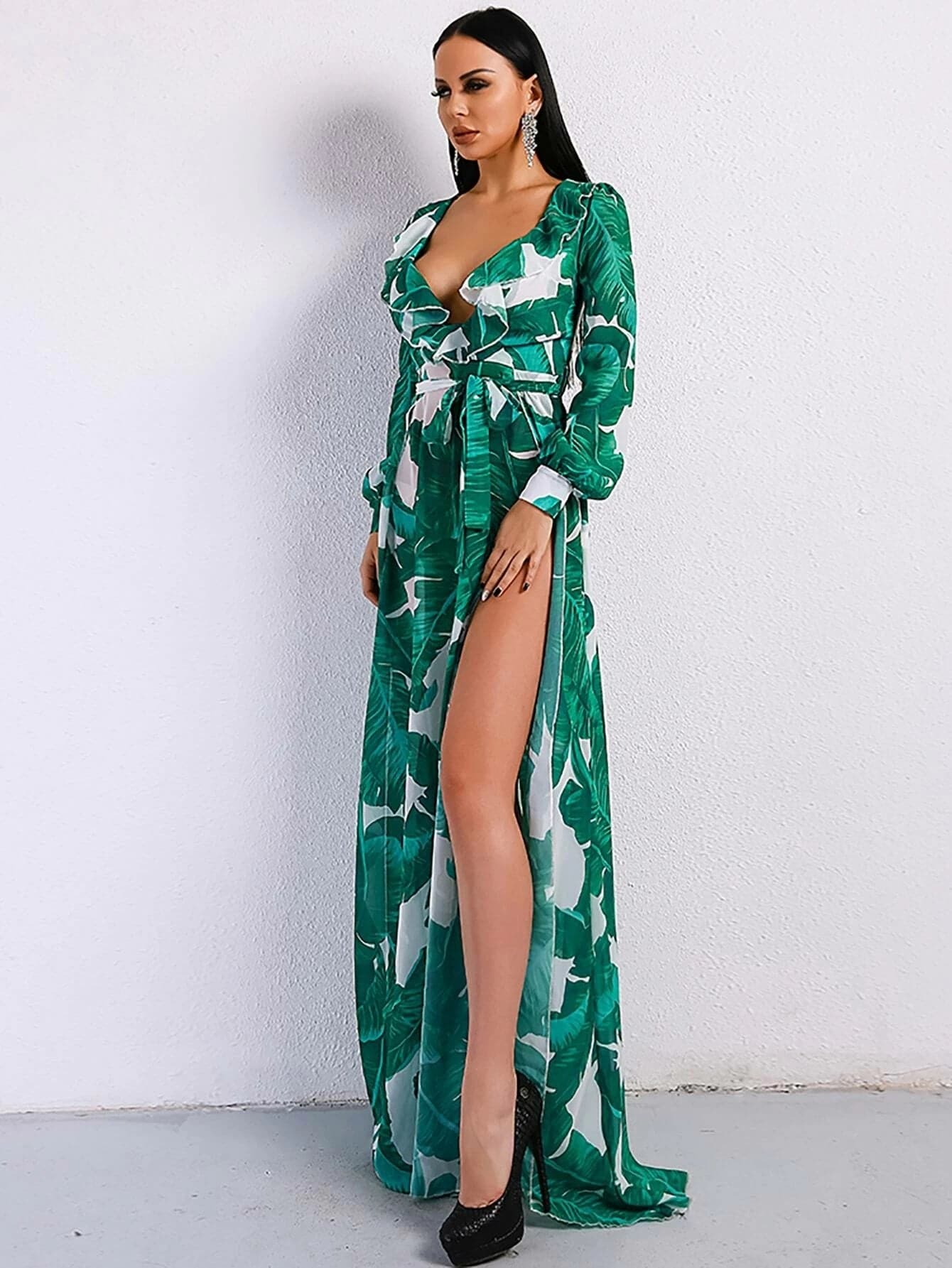 Missord Resort Greenleaf Print Maxi Dress FT9106 - MISS ORD