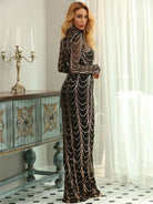 Sheer Mesh Black Sequin Dress M0032