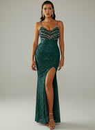 Slit Thigh Backless Green Sequin Formal Dress M02095 MISS ORD