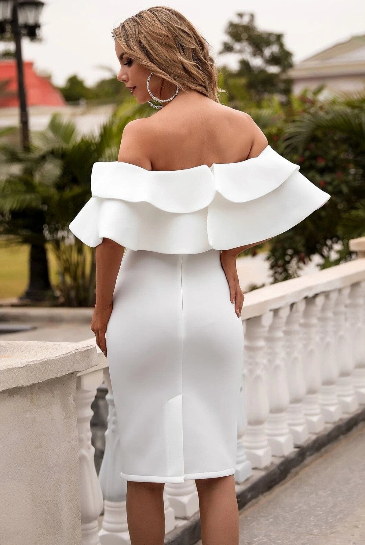 Missord Off Shoulder Exaggerated Ruffle Trim Dress FT9076