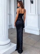 Mermaid Hem Sequin Gold Maxi Prom Dress M01737