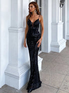 Mermaid Hem Sequin Gold Maxi Prom Dress M01737