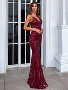 Mermaid Hem Sequin Gold Maxi Prom Dress M01737