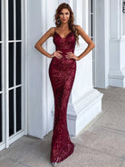 Mermaid Hem Sequin Gold Maxi Prom Dress M01737