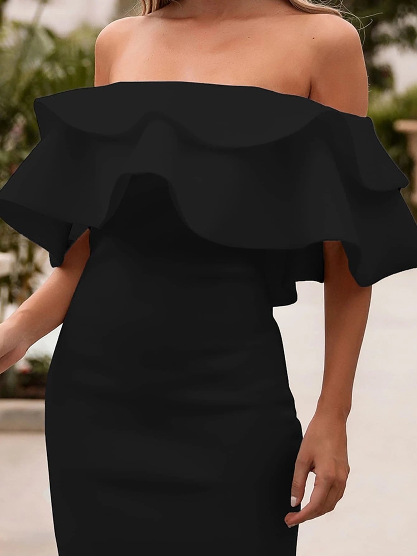 Missord Off Shoulder Exaggerated Ruffle Trim Dress FT9076 MISS ORD