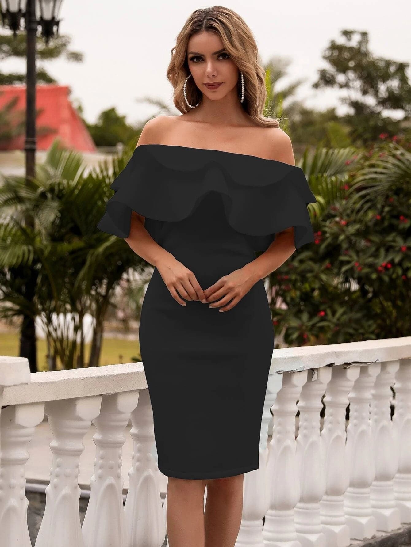 Missord Off Shoulder Exaggerated Ruffle Trim Dress FT9076 MISS ORD
