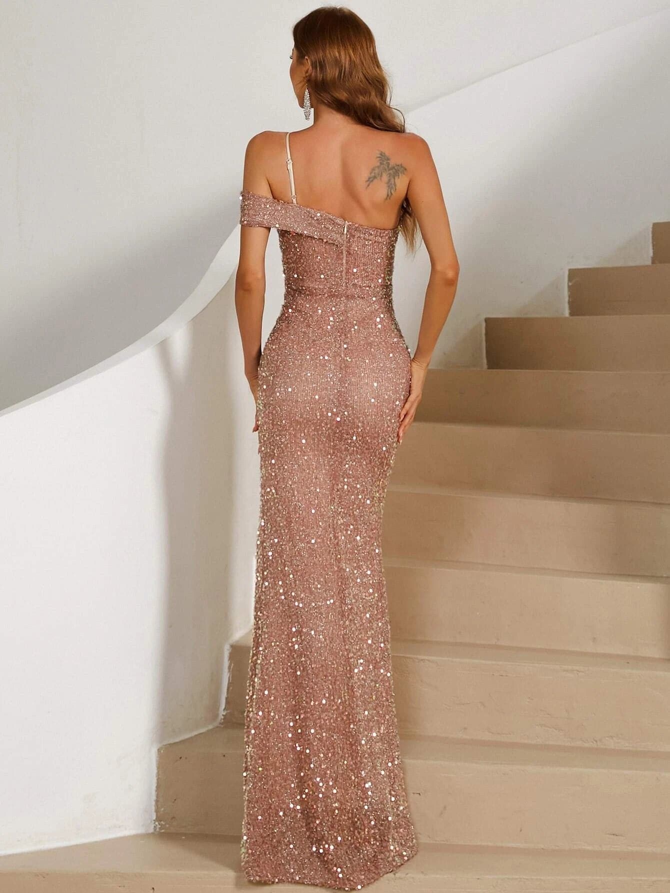 Formal One Shoulder Split Thigh Sequin Prom Dress M01860 MISS ORD