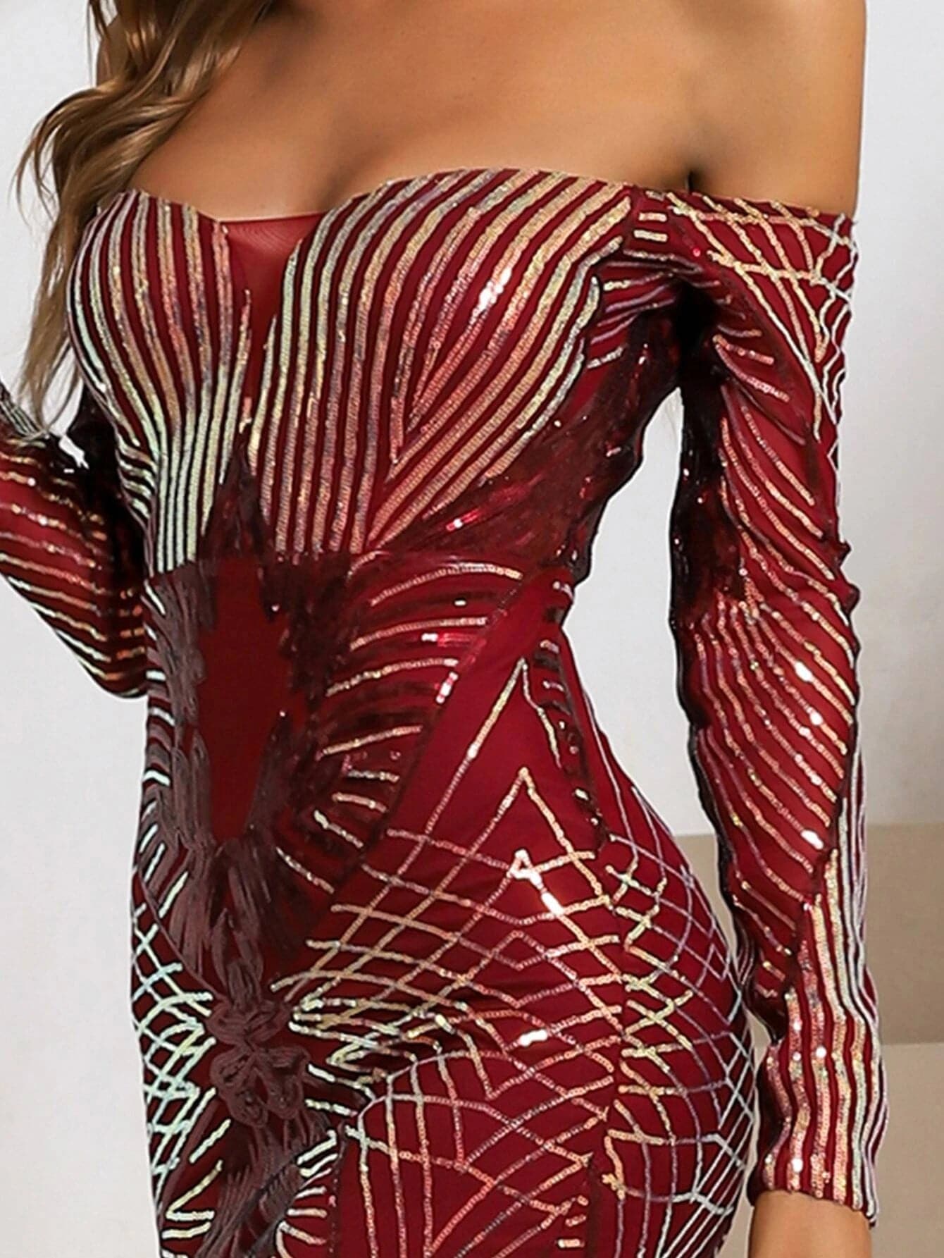 Mermaid Sequin Off Shoulder Maxi Red Formal Dress XH1335