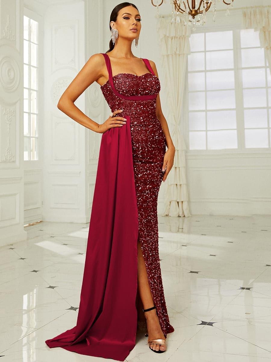 Missord Sleeveless Draped Maxi Brown Sequin Prom Dress XH2162 – MISS ORD