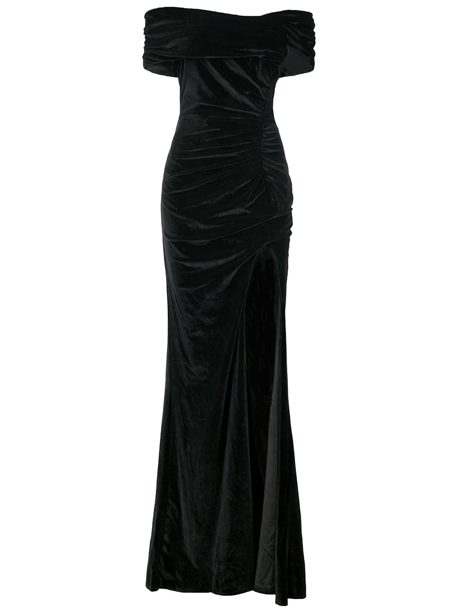 Off The Shoulder Velvet Sexy Black Prom Dress XH2323 MISS ORD