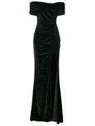 Off The Shoulder Velvet Sexy Black Prom Dress XH2323