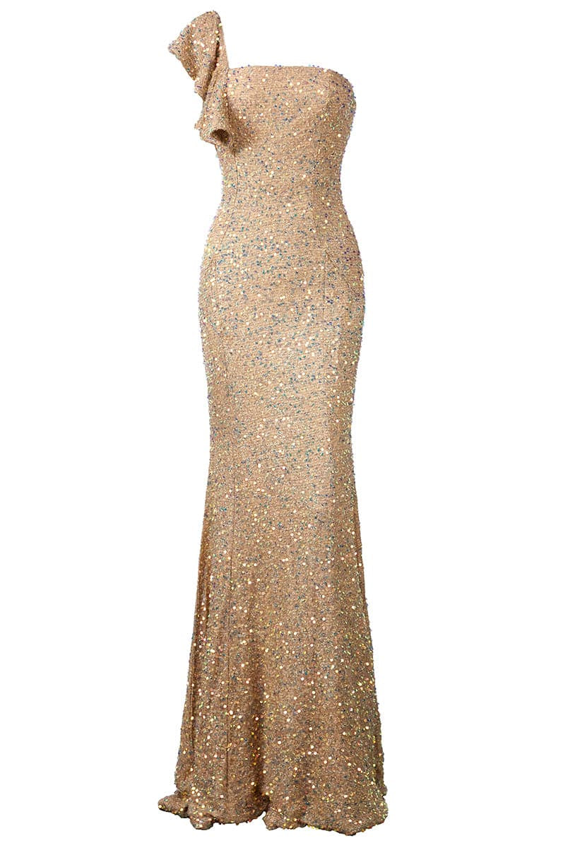 One-Shoulder Sequin Maxi Evening Dress XH2021