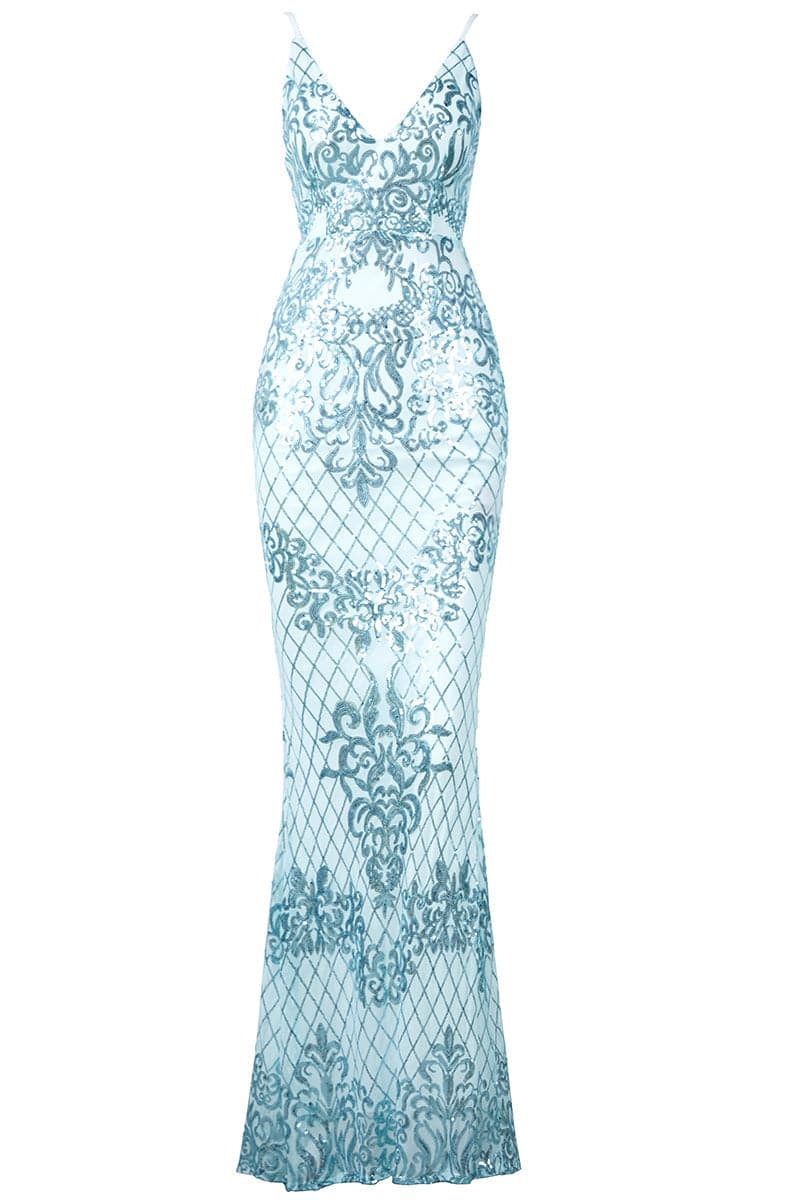Glitter Mermaid Backless Spaghetti Evening Dress M0645
