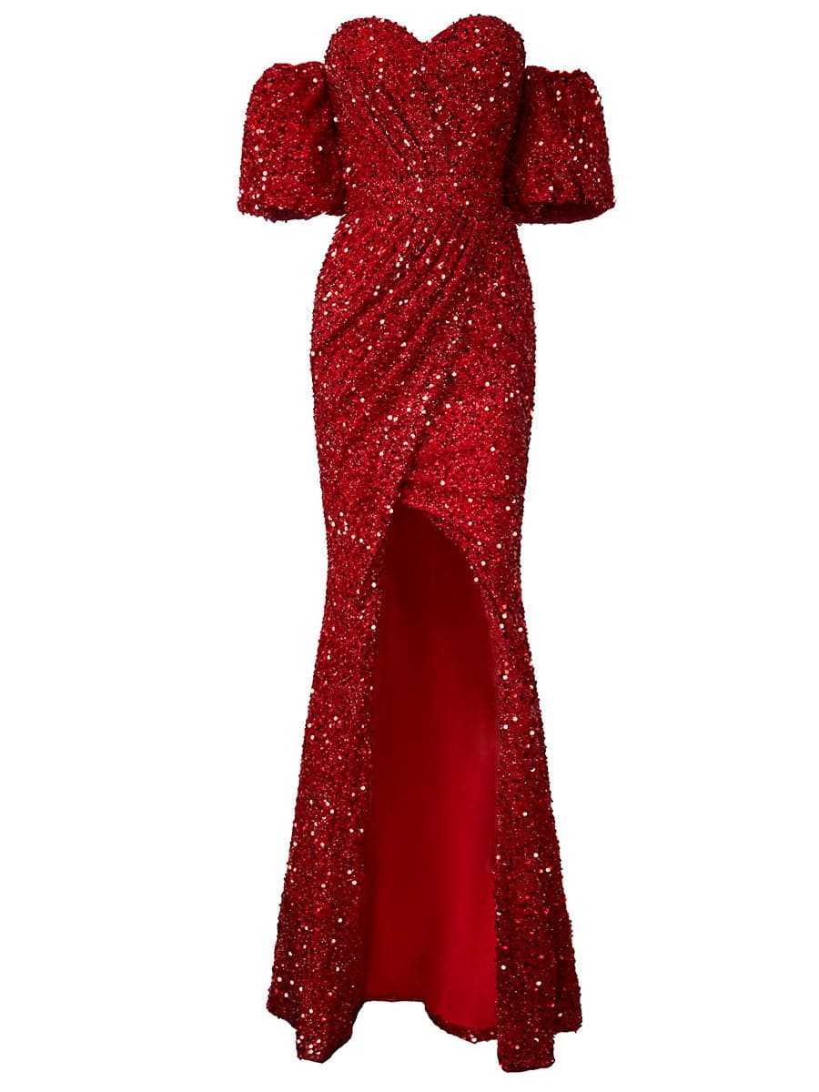Half-sleeve Slit Mermaid Sequin Prom Dress XH1897 MISS ORD