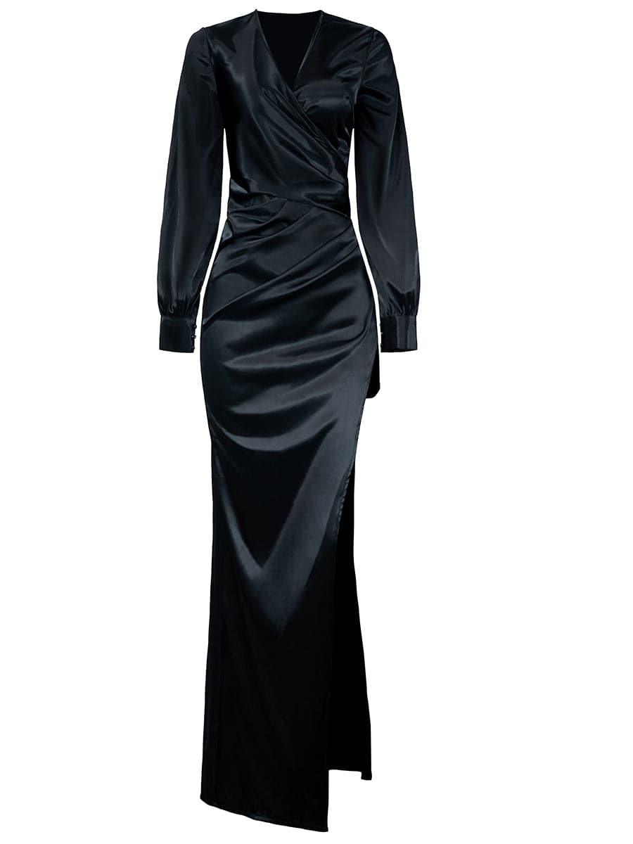 Surplice Neck Split Satin Prom Dress XH1793 - MISS ORD