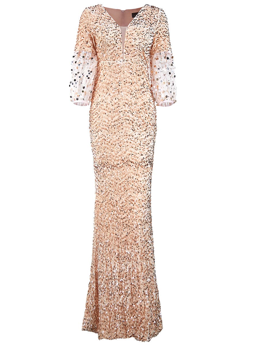 Lantern Sleeve Sequin Prom Dress XH2184