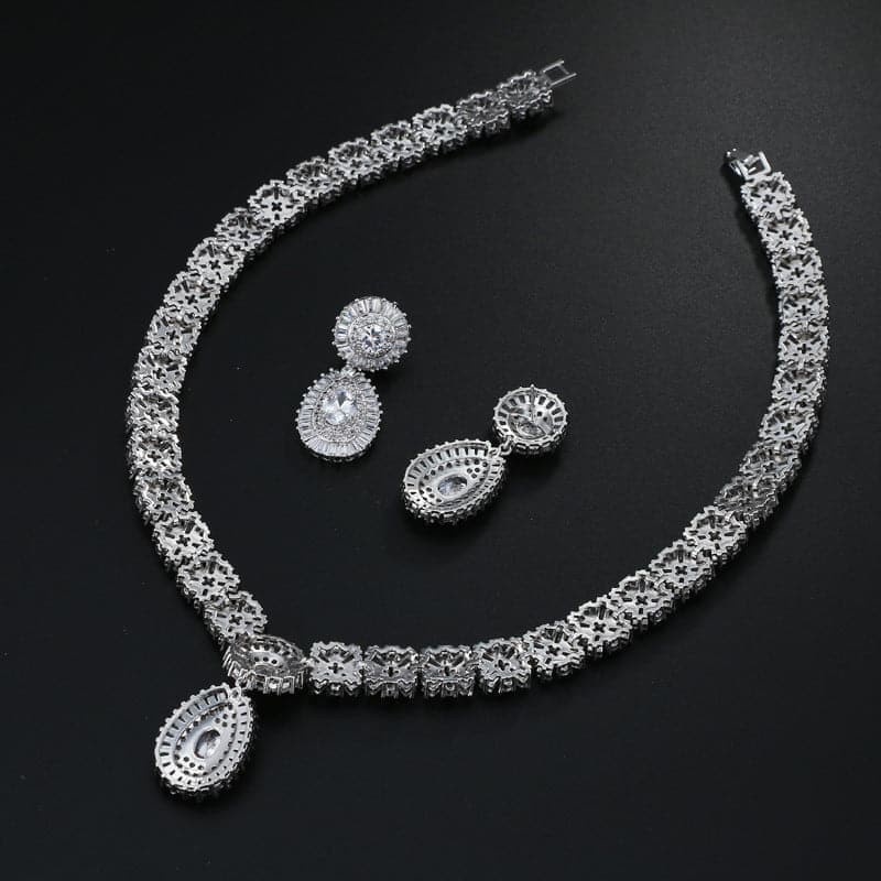 Luxurious Waterdrop Cubic Zirconia Earrings and Necklace Set MSN110821