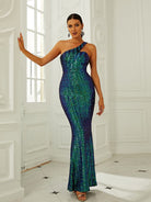 One Shoulder Mermaid Sequin Green Prom Dress M02090 MISS ORD