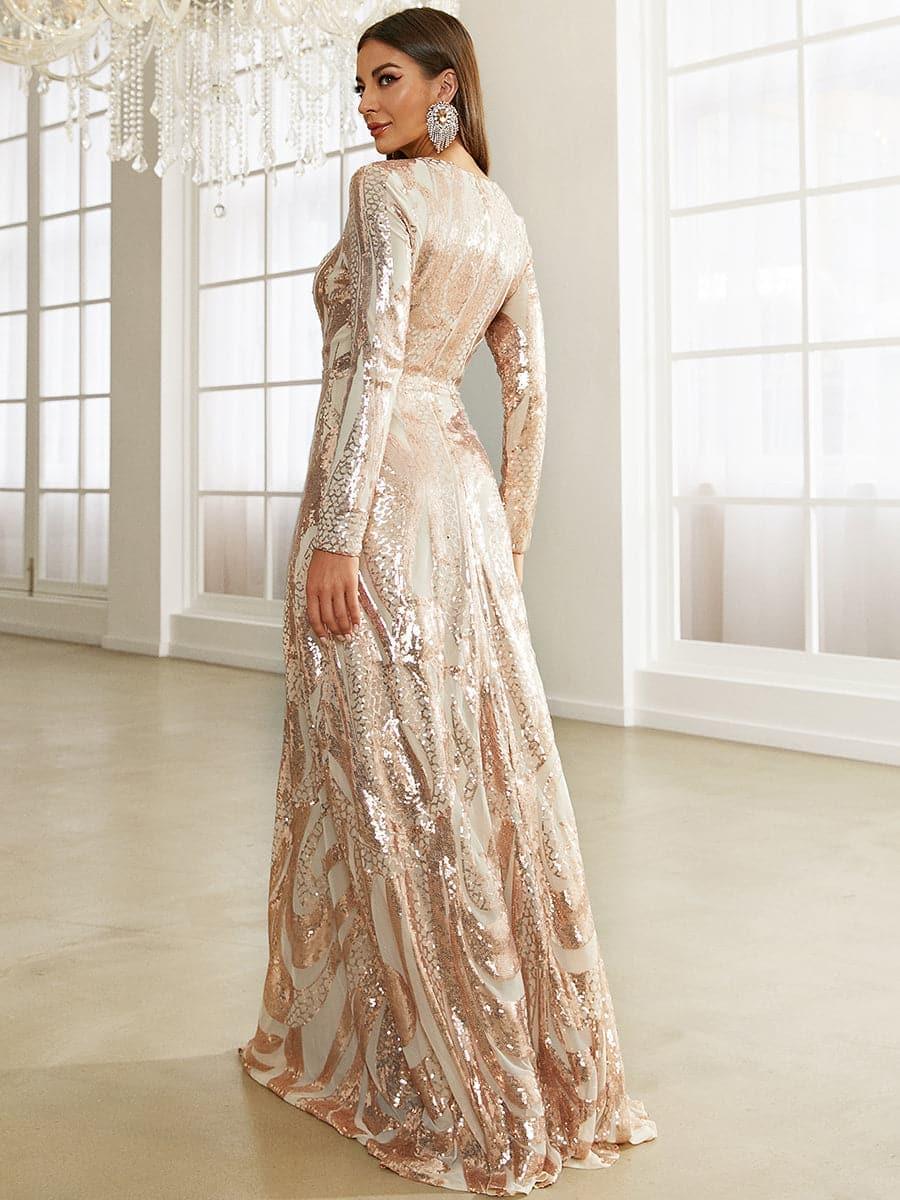 Long Sleeve Sequin Apricot Formal Dress XJ1494 - MISS ORD