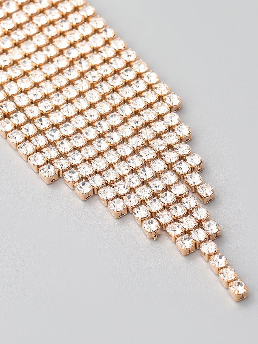 Chain Alloy Inlay Stone Long Tassel Earrings MSE101023 - MISS ORD