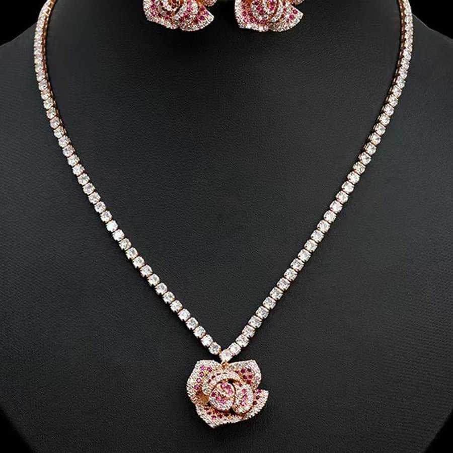 Vintage Floral Zircon Necklace and Earrings Set MSN110818