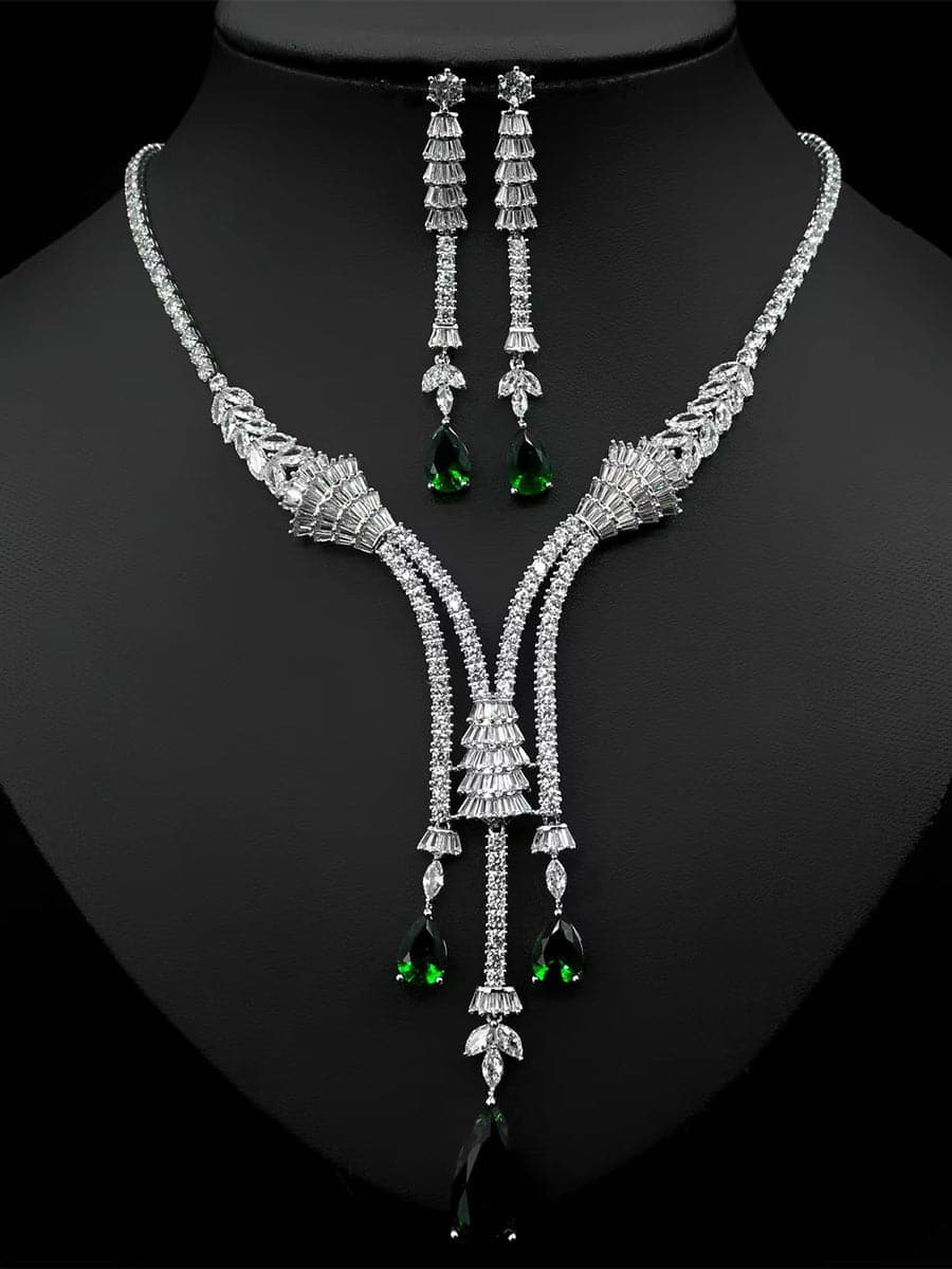 Luxury Waterdrop Zircon Necklace Earrings Set MSN110817 MISS ORD