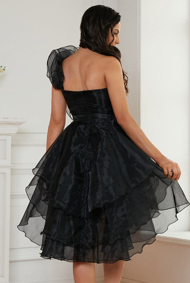 Irregular Ruffles Black Homecoming Dress JMH3038