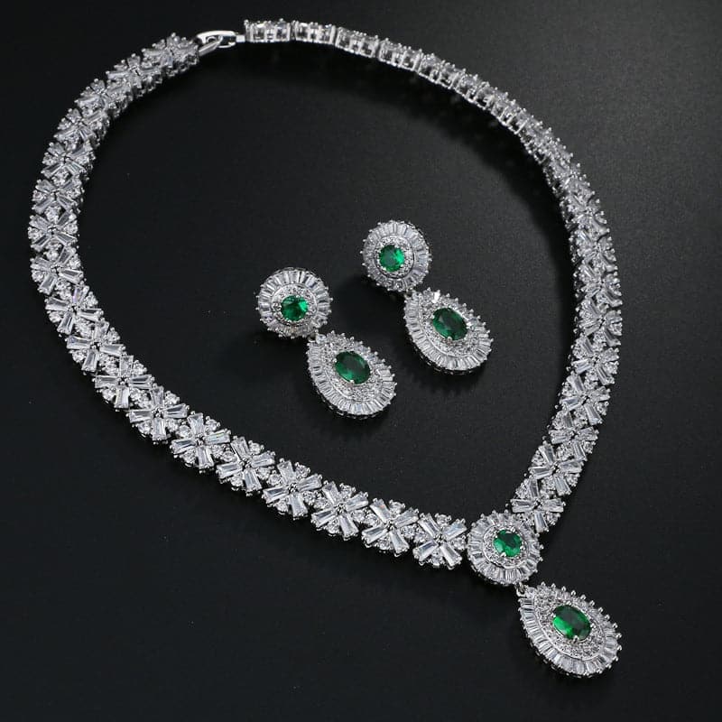 Luxurious Waterdrop Cubic Zirconia Earrings and Necklace Set MSN110821 MISS ORD