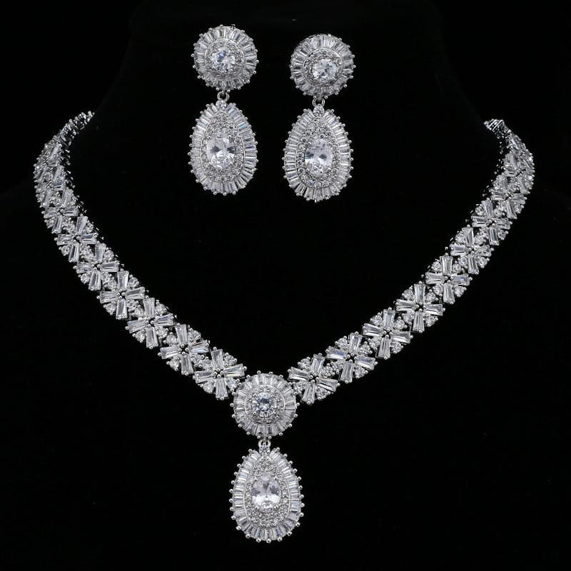 Luxurious Waterdrop Cubic Zirconia Earrings and Necklace Set MSN110821 MISS ORD